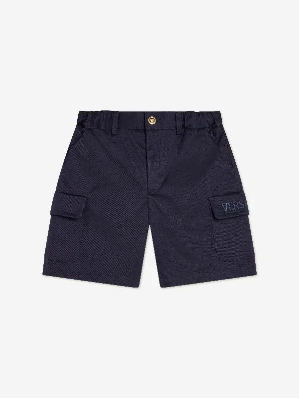 Versace Boys Logo Cargo Shorts in Blue