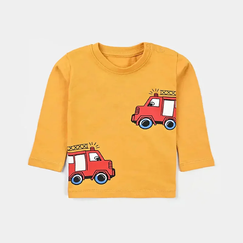 Infant Boys Cotton Jersey Round Neck T-Shirt Fire Truck-Artisan Gold